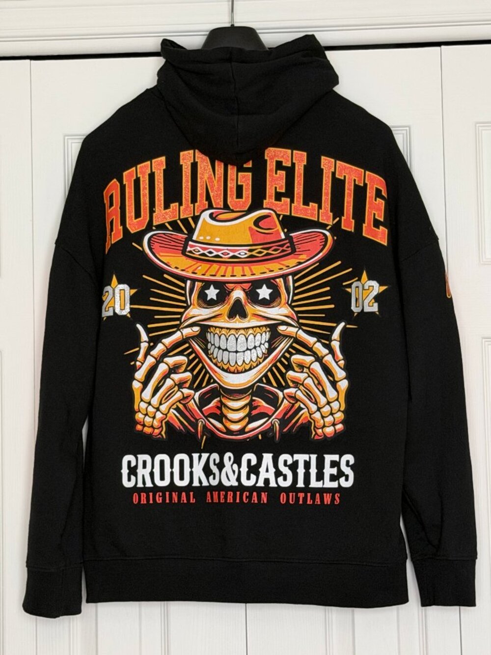 Crooks & Castles "Ruling Elite" Skull & Flames Hoodie - Size Large